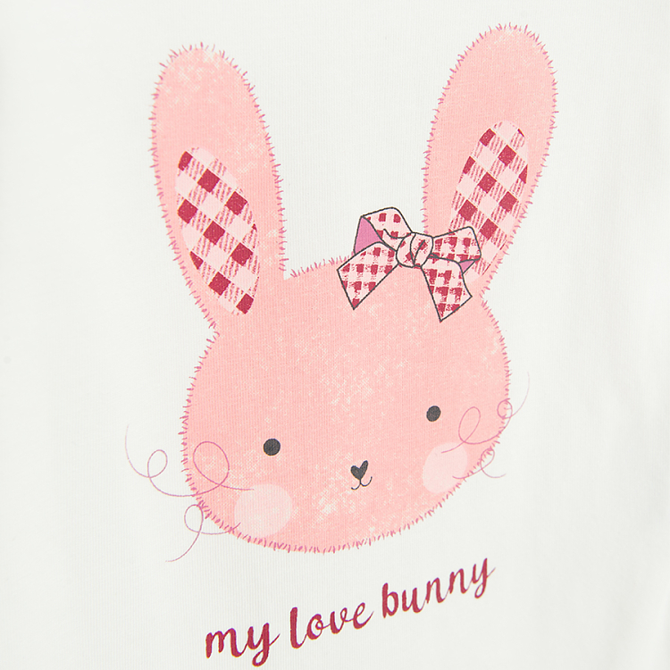 Ecru long sleeve bodysuit with bunny print