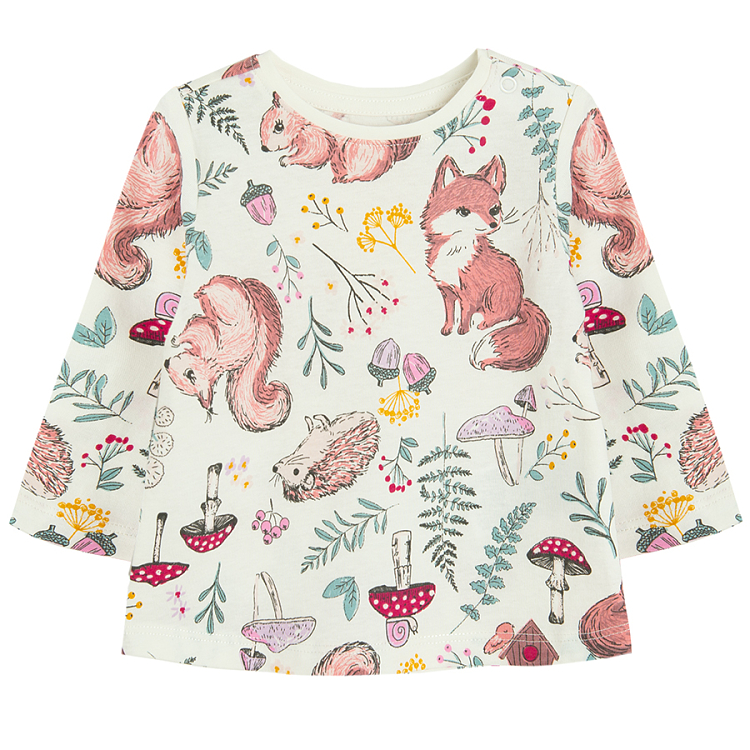 Ecru blouse with forest animals print