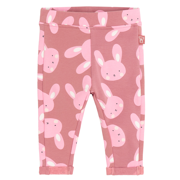 Warm pink jeggings with bunnies print