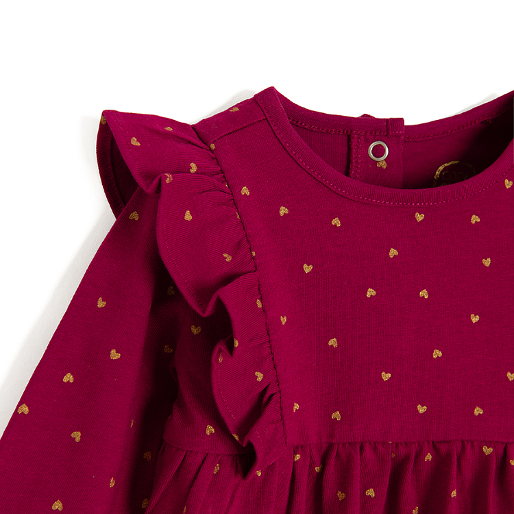 Burgundy polka dot long sleeve dress