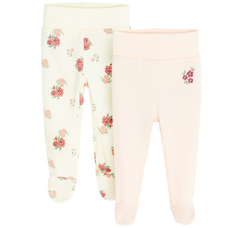 White and floral footed leggings- 2 pack