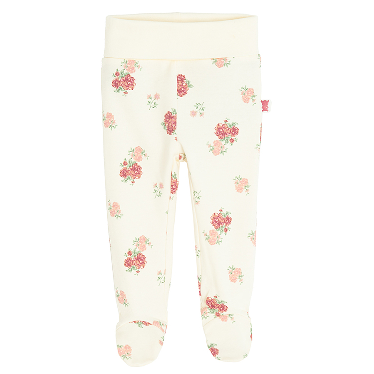 White and floral footed leggings- 2 pack