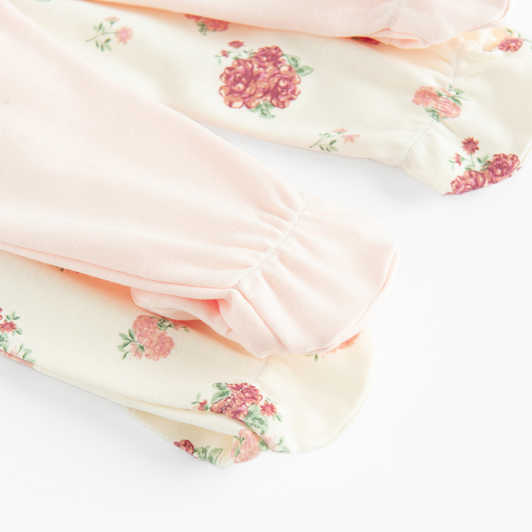 White and floral footed leggings- 2 pack