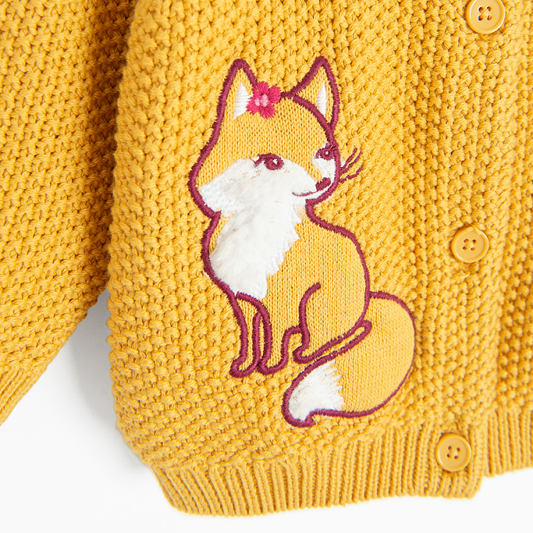 Yellow cardigan with fox print