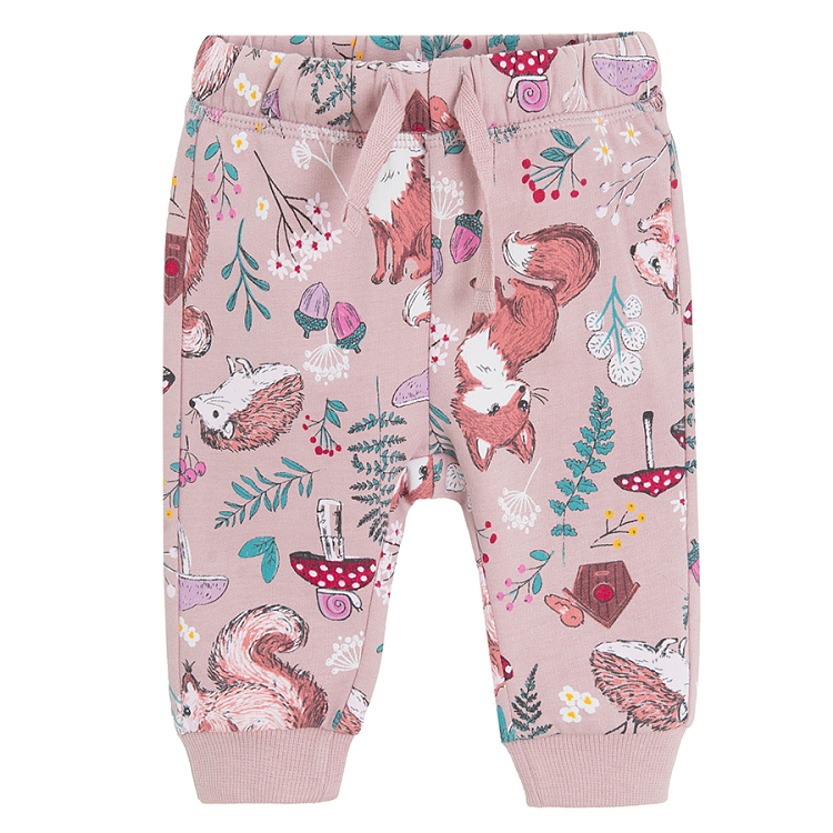 Violet jogging set with forest animals print set - 2 pieces