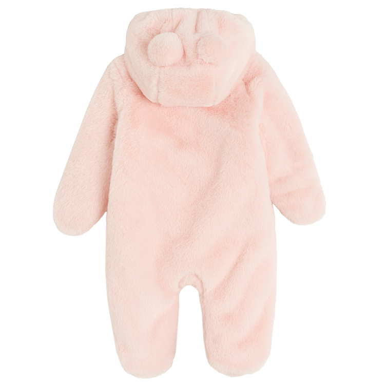 Pink hooded pramsuit with two side zippers