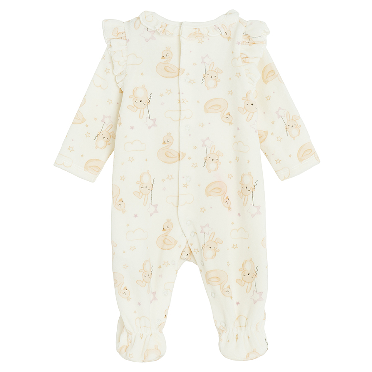 Ecru footed overall with small animals print