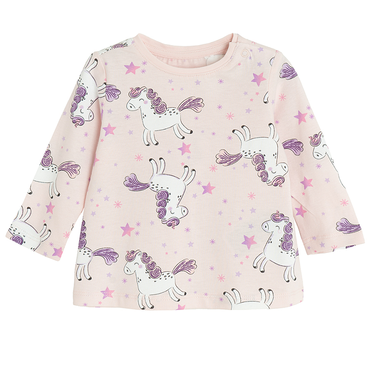 White, pink and purple blouses with unicorn prints- 3 pack