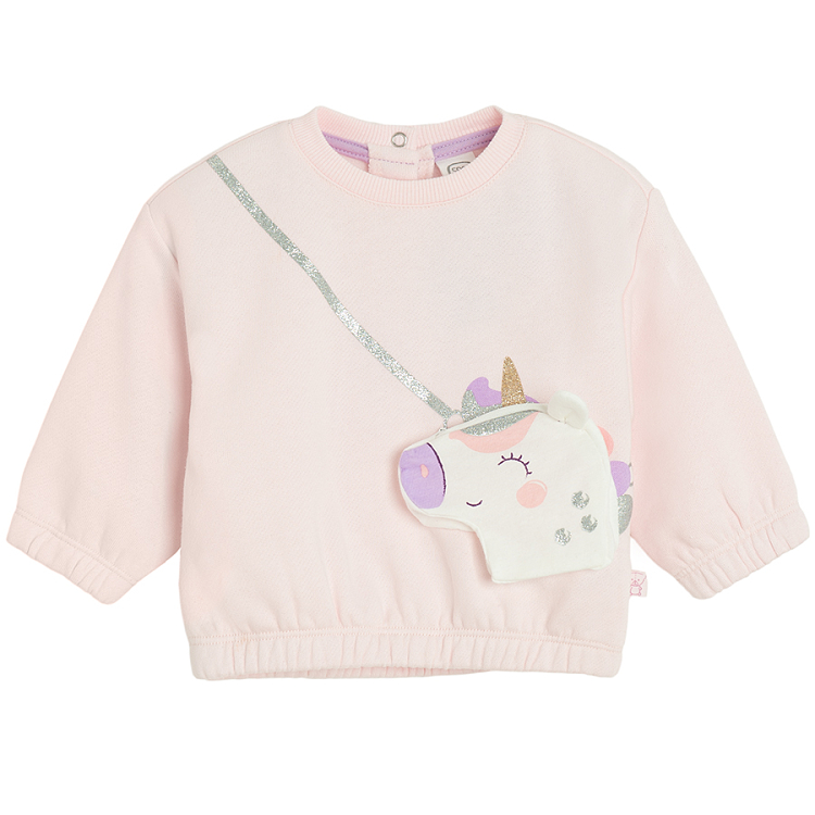 Pink sweatshirt with unicorn cross belt and colorful leggings set