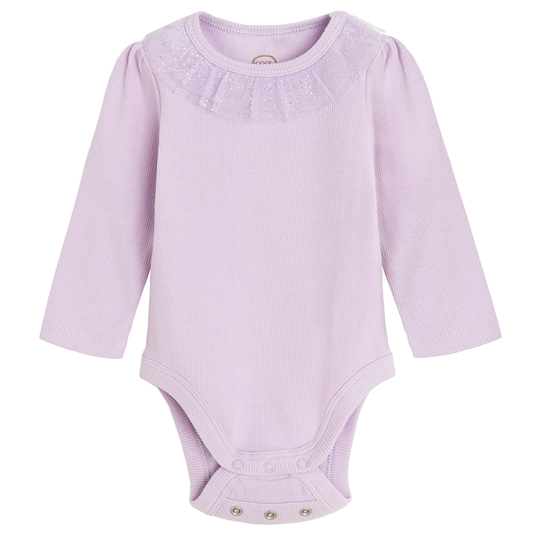 Violet long sleeve bodysuit with tulle collar