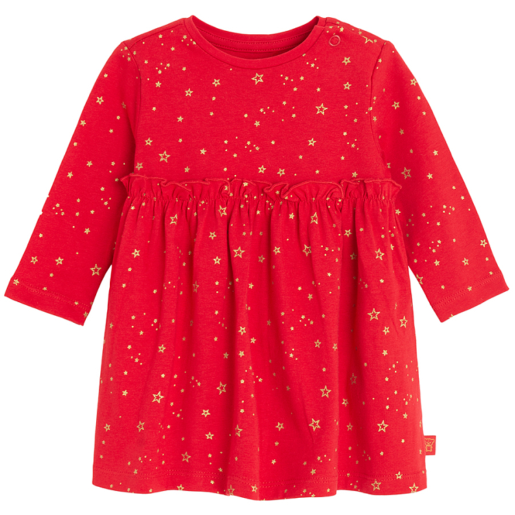 Red long sleeve dress with stars print