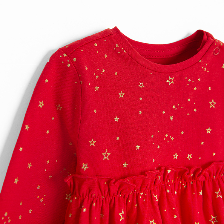 Red long sleeve dress with stars print