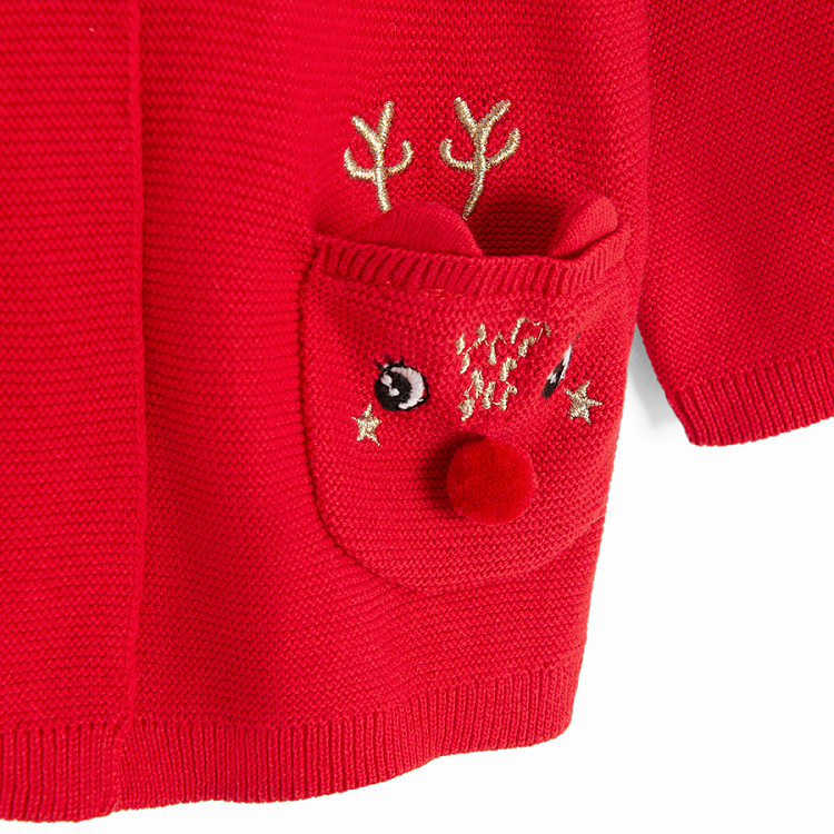 Red cardigan with raindeer print on pockets