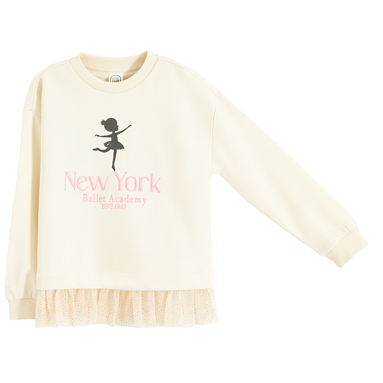 Ecru sweatshirt with ballerina and New York Ballet Academy print