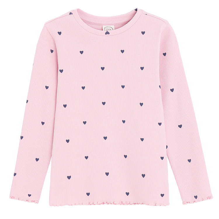 Purple long sleeve blouse with hearts print