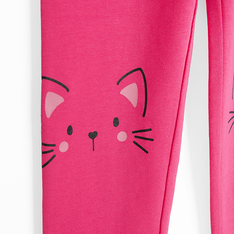 Purple, fucshia and blue leggings with kittens' faces print