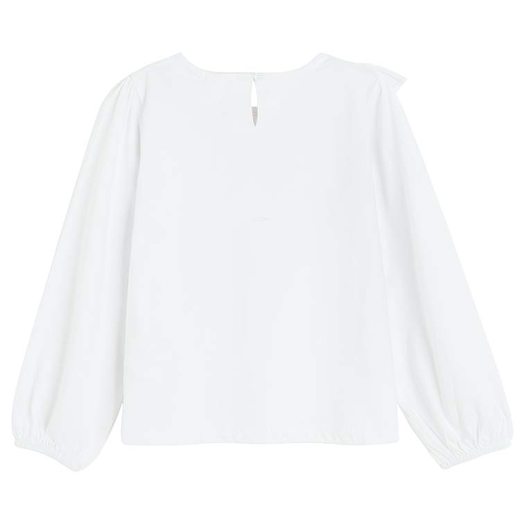 White long sleeve blouse with ruffle