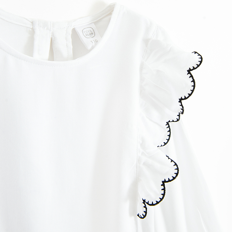 White long sleeve blouse with ruffles