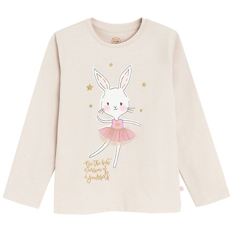 White long sleeve blouse with mouse as ballerina print