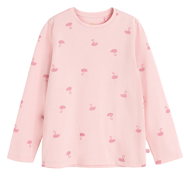 Pink and white with ballerinas print long sleeve blouses- 2 pack