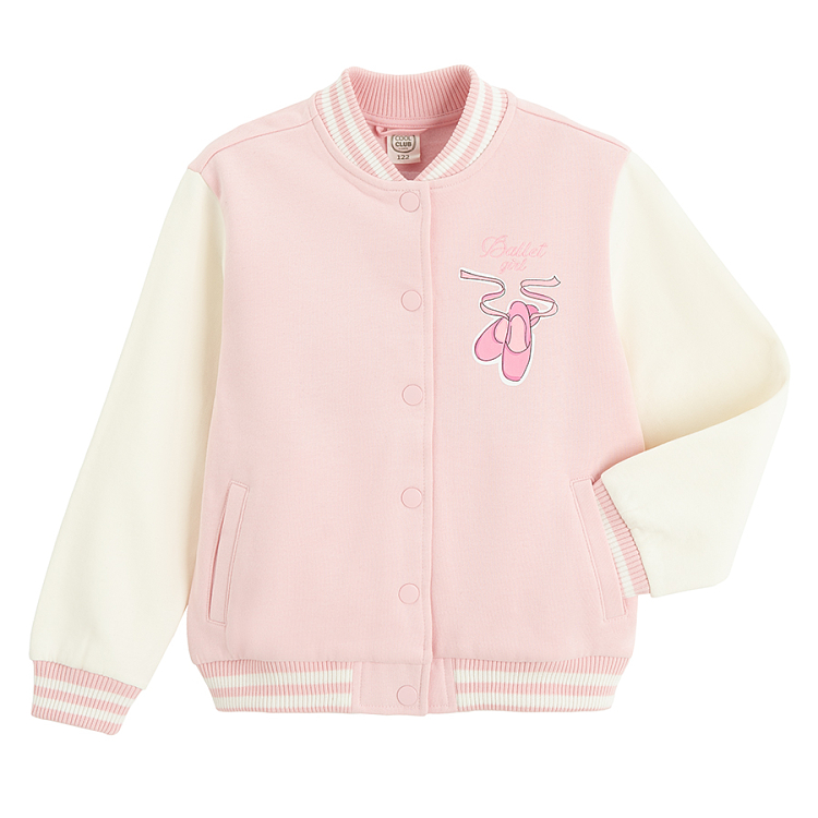 Pink with white sleeves sweatshirt with ballet shoes print