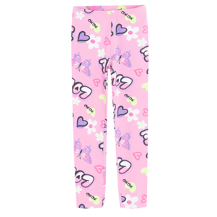 Dark grey and pink leggings with LOVE prints- 2 pack