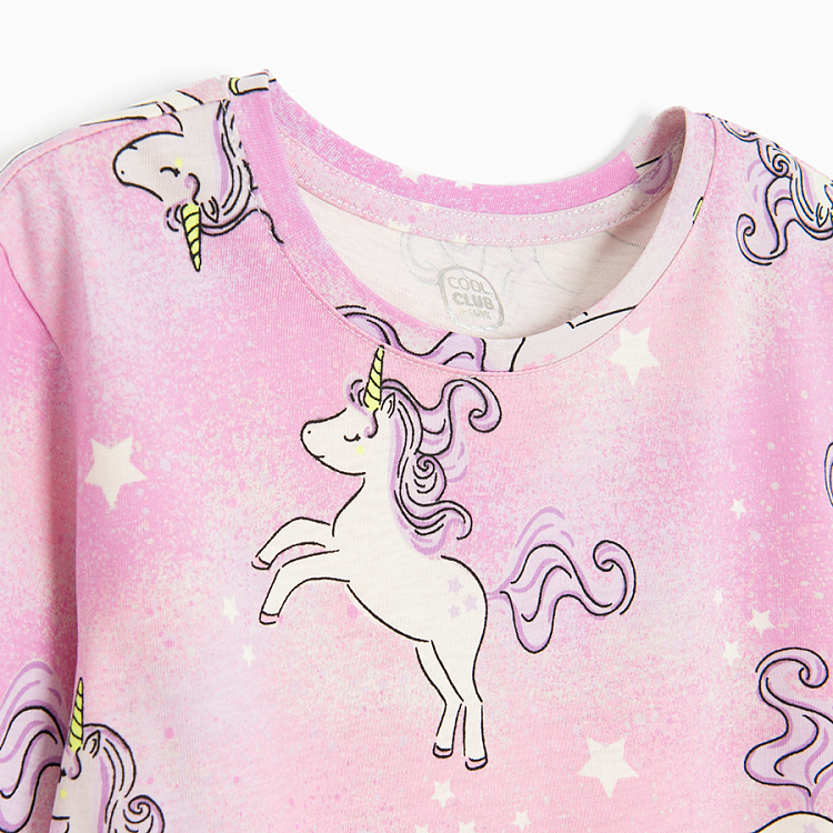 Pink long sleeve dress with unicorn prints