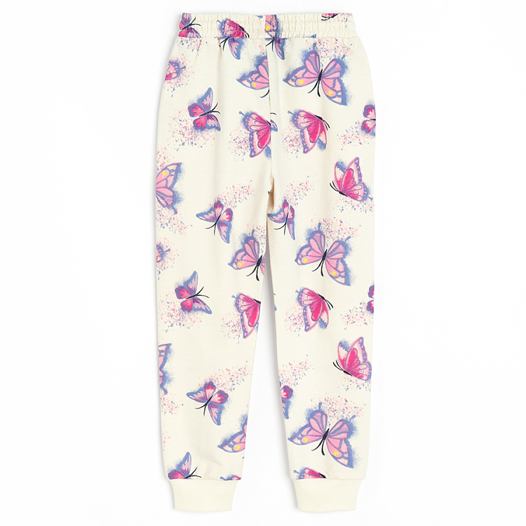 White sweatshirt and joggings pants set with butterflies print- 2 pack