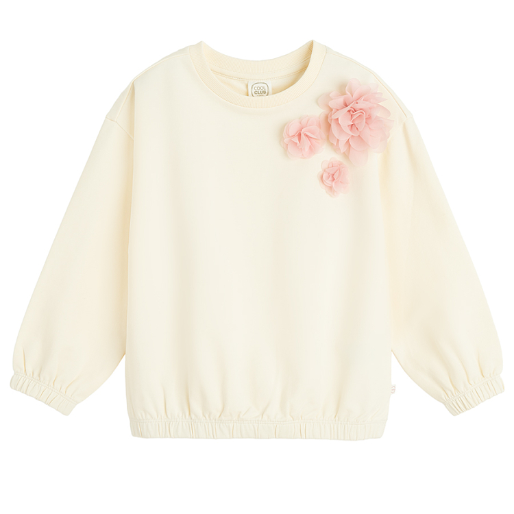 Ecru sweatshirt with flowers print and pink leggings set - 2 pieces