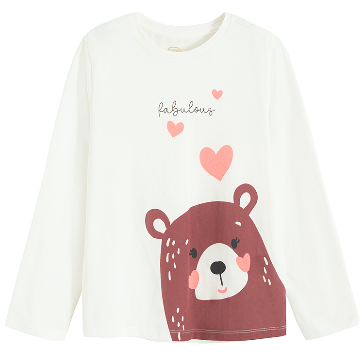 White blouse with bear and fabulous print