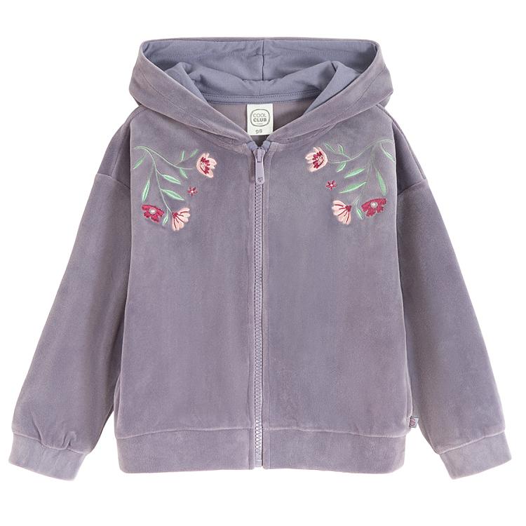 Zip through hooded sweatshirt with flowers on the top