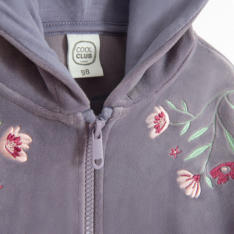 Zip through hooded sweatshirt with flowers on the top