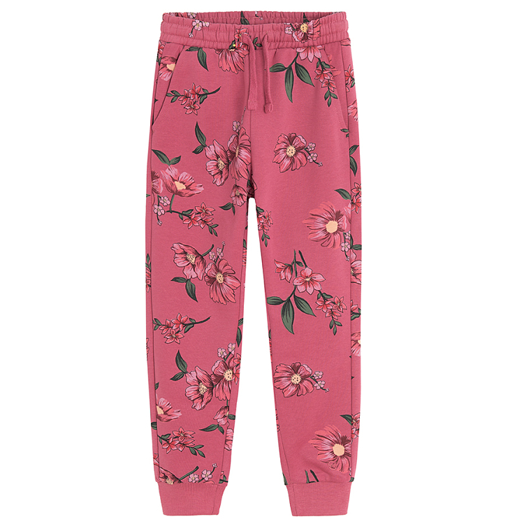 Burgundy floral jogging pants