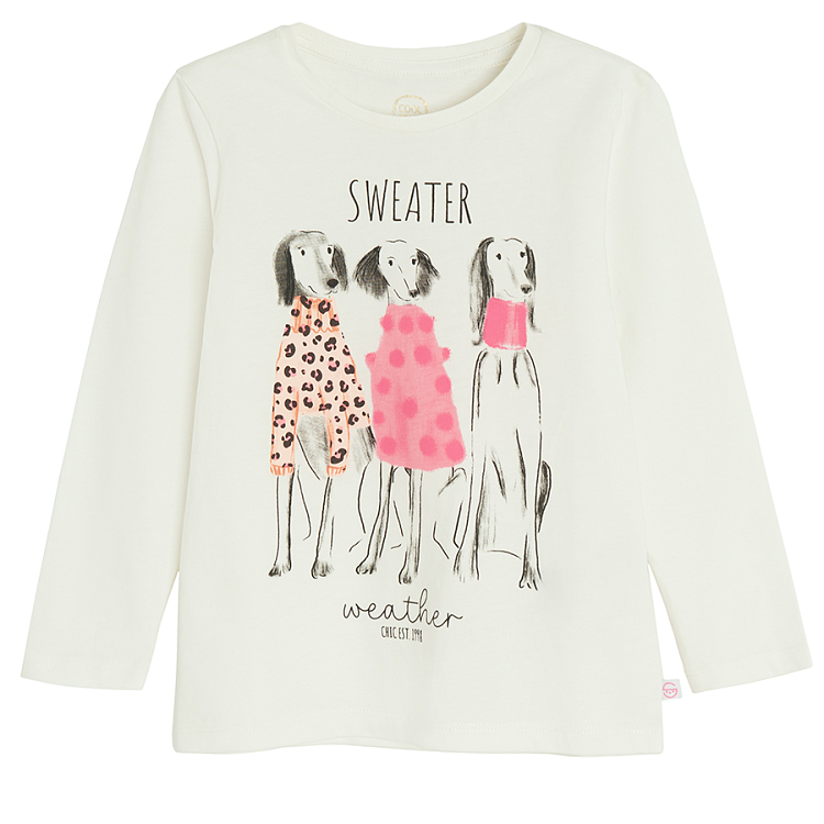 White blouse with dogs wearing coats print