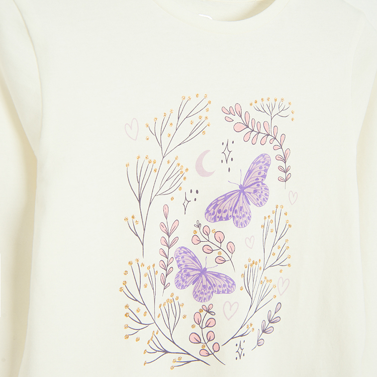 Ecru blouse with flowers and butterflies print