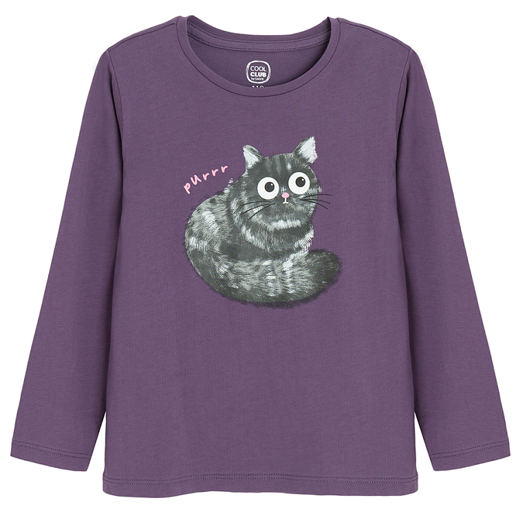 Purple blouse with Halloween black cat print