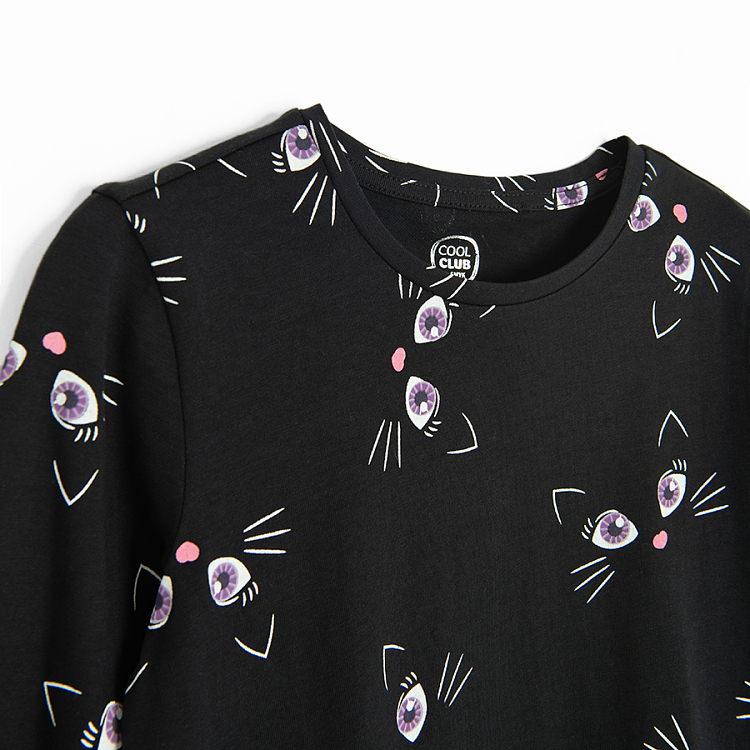 Black long sleeve dress with Halloween cats eyes