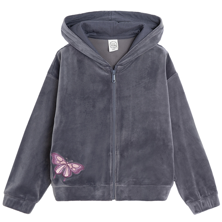 Grey purple zip through hooded sweatshirt