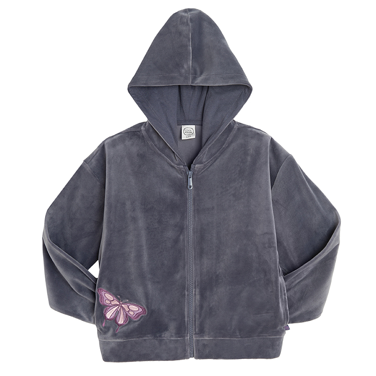 Grey purple zip through hooded sweatshirt