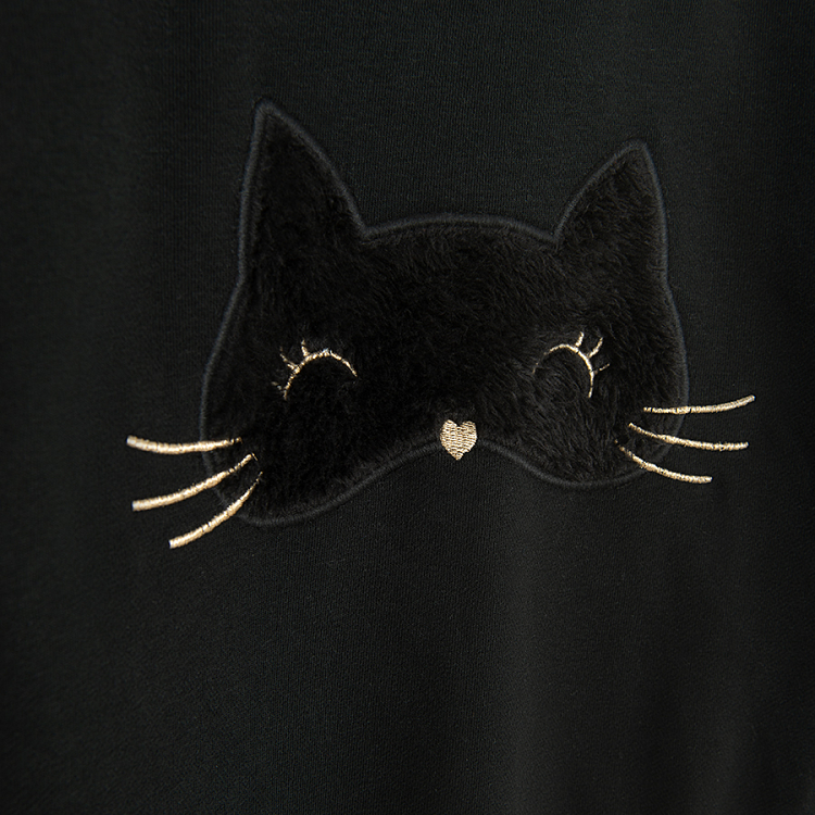 Black sweatshirt with Halloween cat print and tulle sleeves