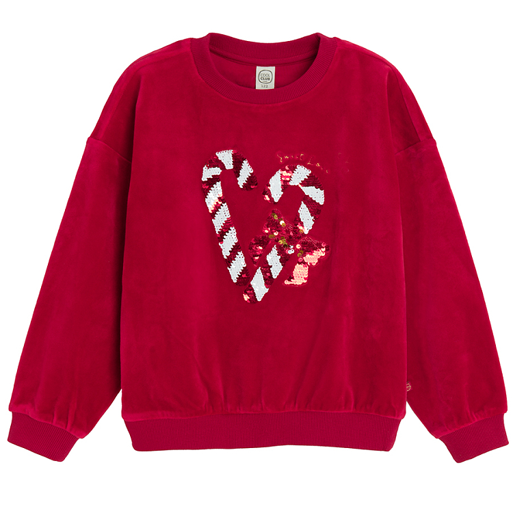 Red sweatshirt with heart candycake print