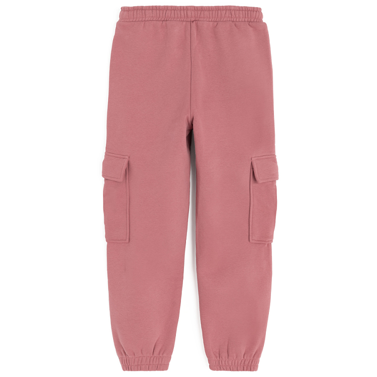 Warm pink jogging pants with external pockets