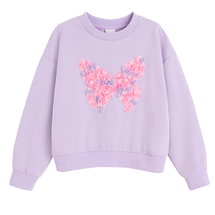 Purple sweatshirt withbuttrfly print and tulle skirt set- 2 pieces