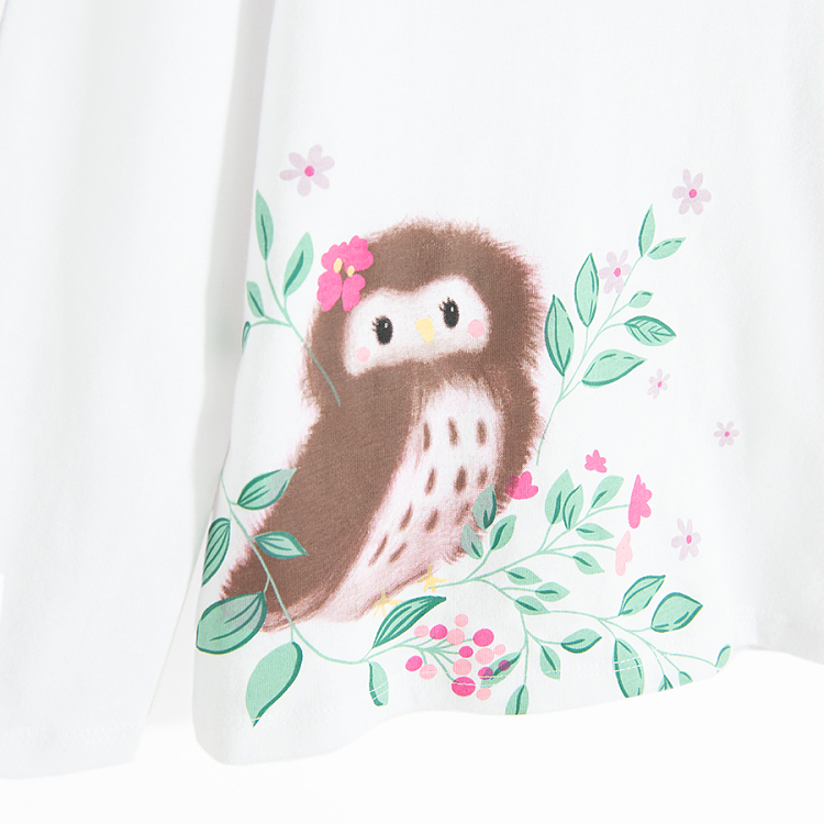 Green, burgundy with bunny and white with owl print blouses- 3 pack