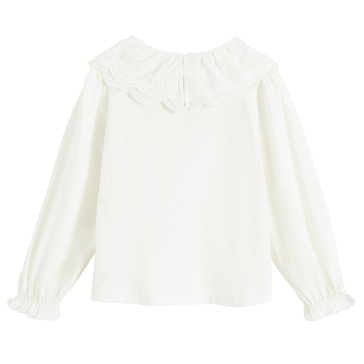 White long sleeve blouse with round collar