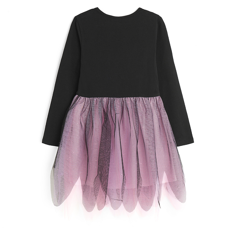 Black and purple long sleeve Halloween dress with tulle skirt and skeleton print