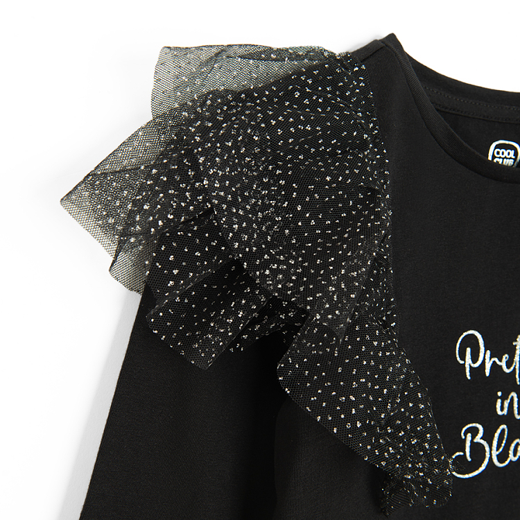 Black blouse with tulle and Pretty in Black print