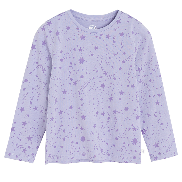 Ecru, violet, pink long sleeve blouses with unicorn print