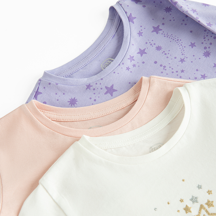 Ecru, violet, pink long sleeve blouses with unicorn print