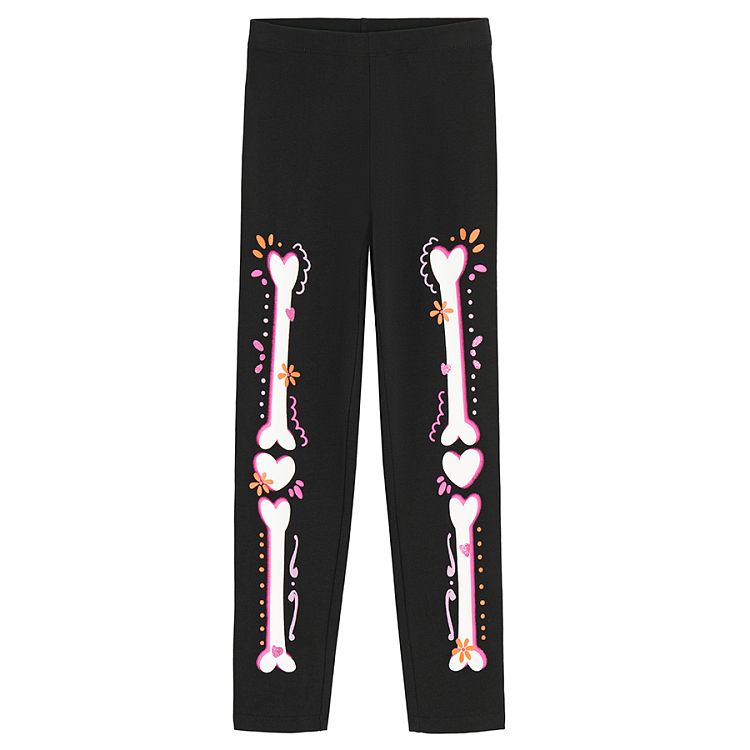 Black Halloween jogging set with skeleton print, sweatshirt and pants